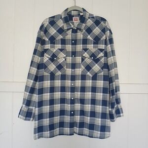 Levi's Shirt Dylan Oversized Western Pearl Snap Flannel Women's XL Blue Plaid LS